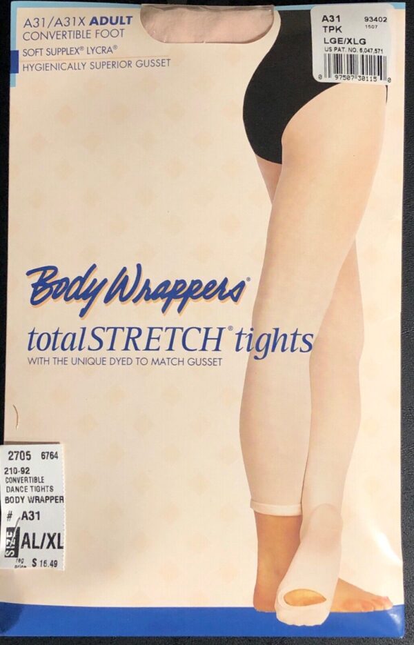 NWT! Body Wrappers Total STRETCH Convertible Dance Tights Spandex T-Pink AL/AXL