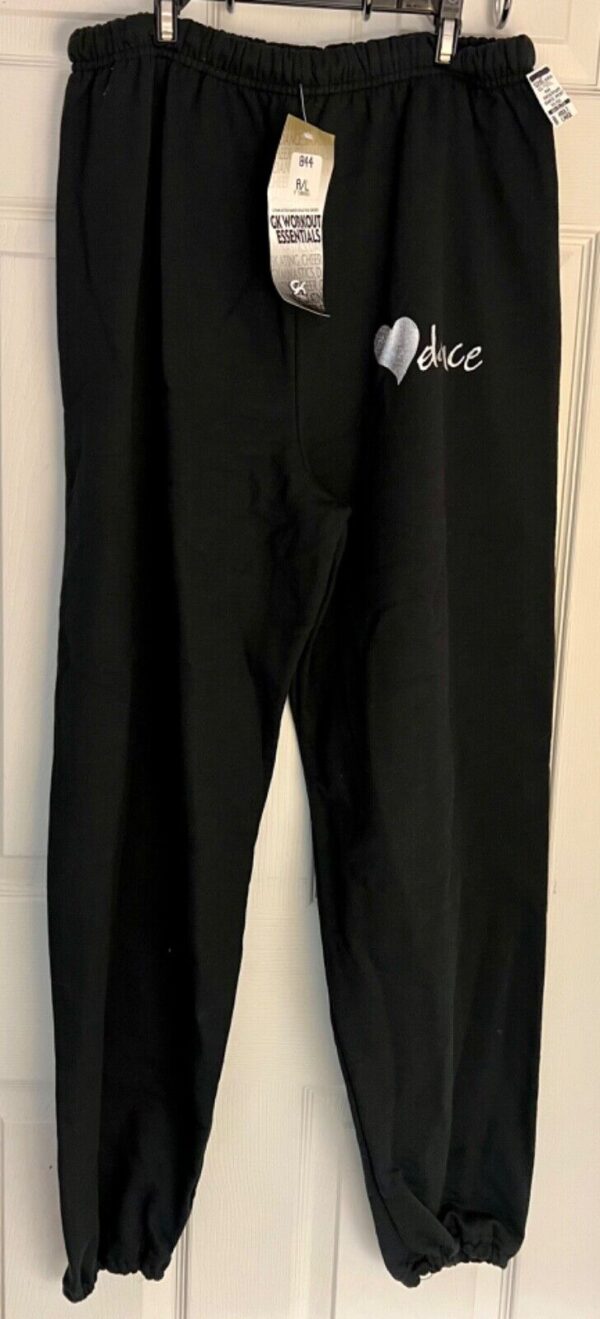 GK DANCE GRAPHIC BLACK SWEATPANTS ADULT LARGE SILVER METALLIC COTTON BLEND Sz AL - Image 2