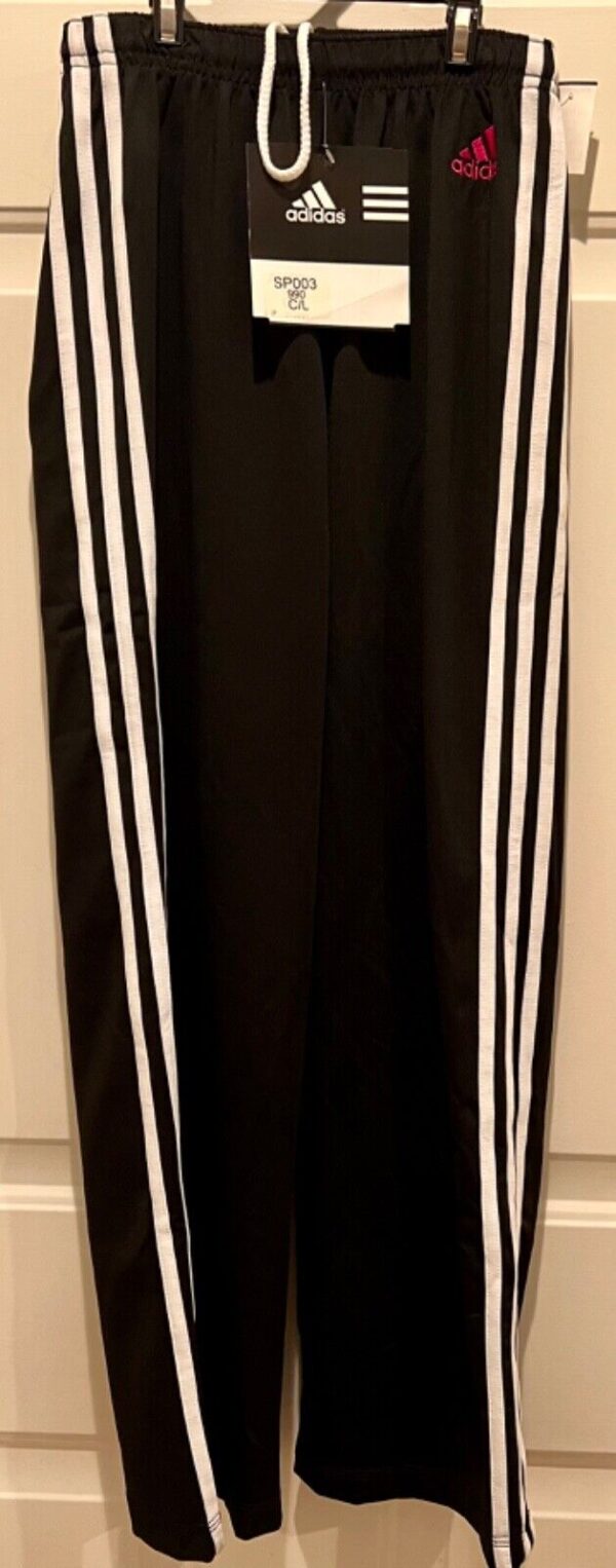 ADIDAS GK UNISEX CHILD LARGE BLACK DRY TECH GYMNASTICS ATHLETIC WARM UP PANTS L - Image 3