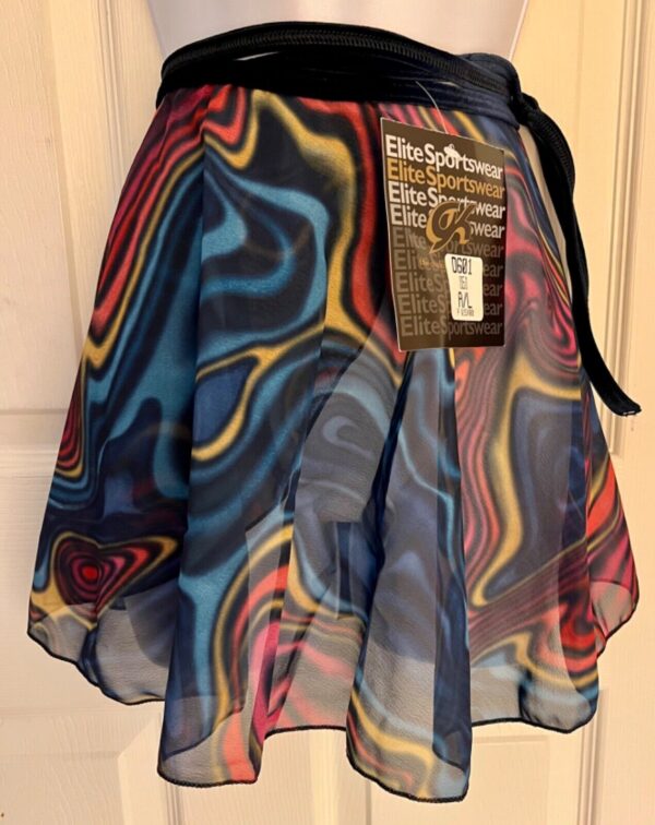 GK DANCE WRAP SKIRT ADULT LARGE ABSTRACT WAVE PATTERN BLACK VELVET TIE AL NWT!