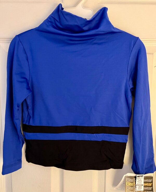 GK ICE SKATE LADIES MEDIUM 3/4 SLV NYLON/SPANDEX BLUE/BLACK CROP DANCE TOP  SZ M - Image 6