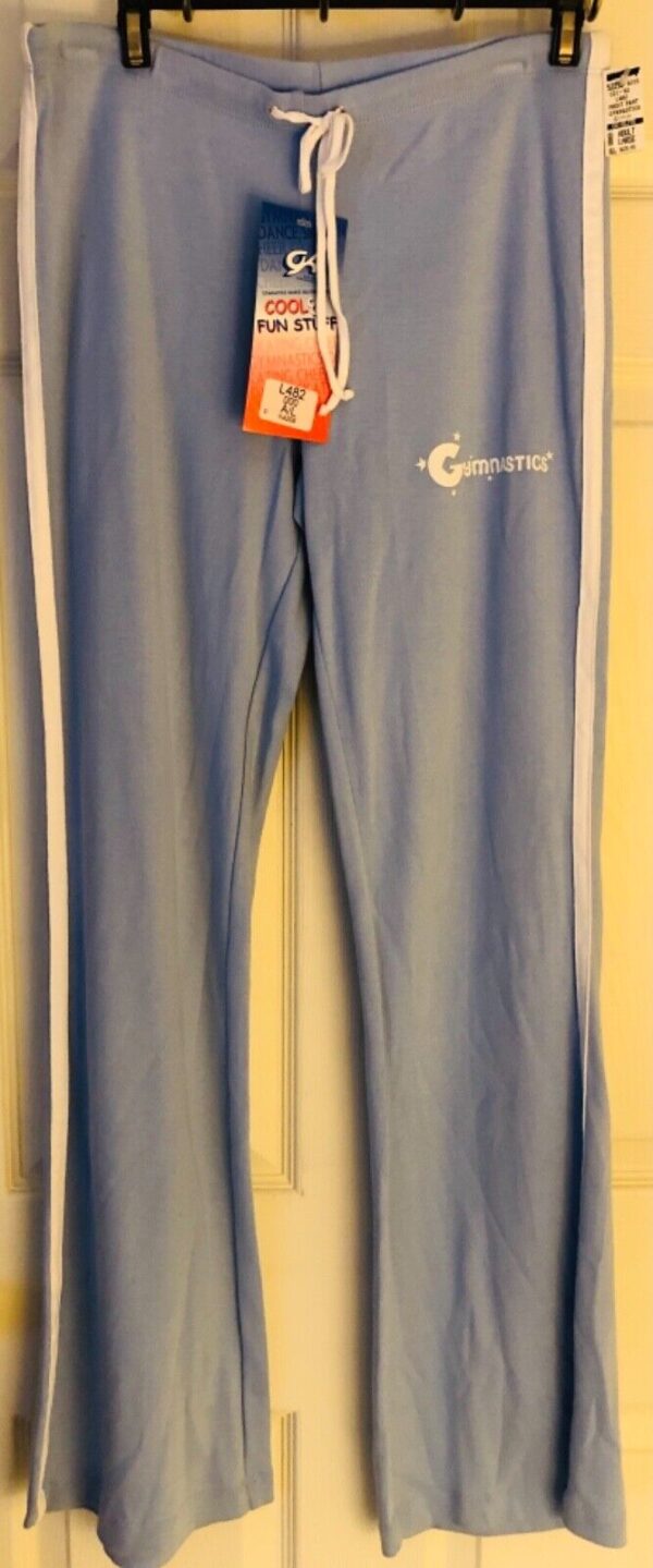 GK GYMNASTICS PRINT ADULT LARGE Lt BLUE COTTON ATHLEISURE GRAPHICS PANTS AL NWT! - Image 2