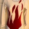 GK LADIES SMALL LgSLV RED VELVET WHITE NYLON/SPANDEX GYMNASTS DANCE LEOTARD SZ S