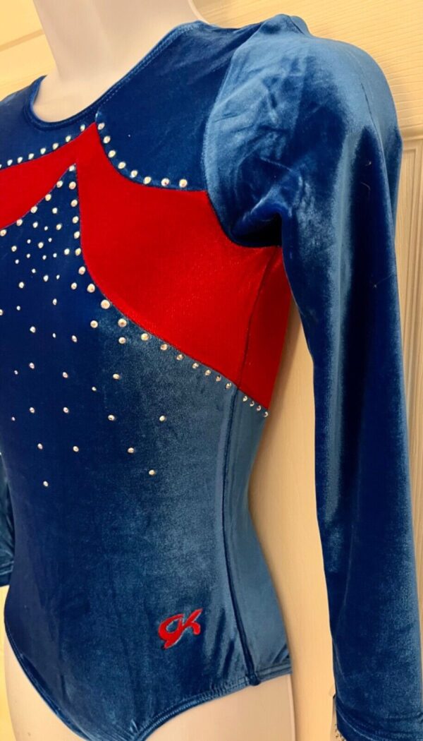 GK LgSLV ADULT SMALL ROYAL RED VELVET CRYSTALS GYMNASTICS DANCE LEOTARD SZ S - Image 4