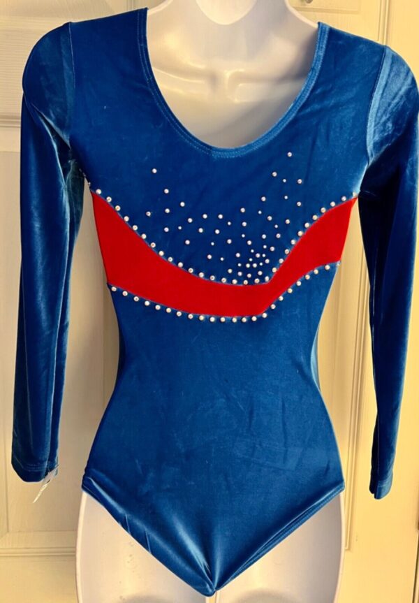 GK LgSLV ADULT SMALL ROYAL RED VELVET CRYSTALS GYMNASTICS DANCE LEOTARD SZ S - Image 5