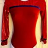 GK LgSLV ADULT SMALL RED VELVET FOIL ROYAL TRIM GYMNASTIC DANCE LEOTARD AS NWT!