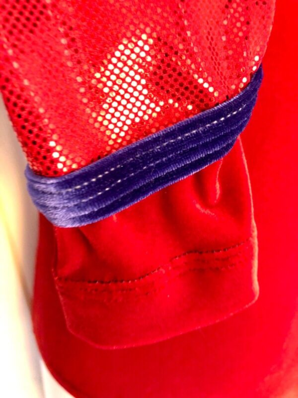 GK LgSLV ADULT SMALL RED VELVET FOIL ROYAL TRIM GYMNASTIC DANCE LEOTARD AS NWT! - Image 4