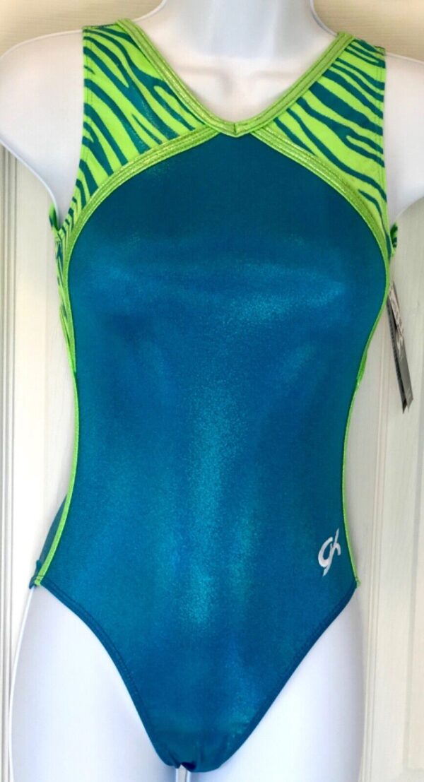 GK SEABREEZE SKY ADULT X-SMALL LIME WAVE TURQ OPAL GYMNASTS TANK LEOTARD AXS