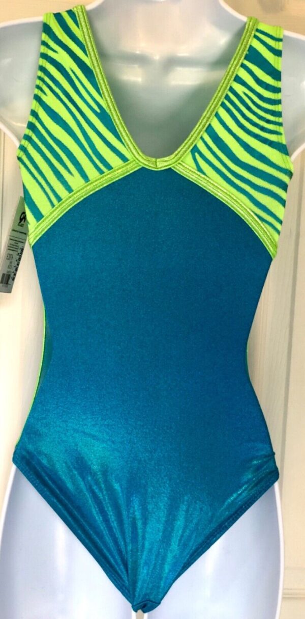 GK SEABREEZE SKY ADULT X-SMALL LIME WAVE TURQ OPAL GYMNASTS TANK LEOTARD AXS - Image 3