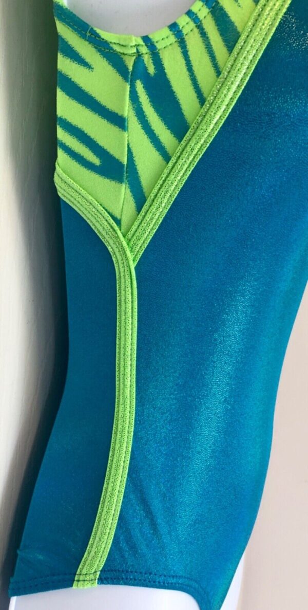 GK SEABREEZE SKY ADULT X-SMALL LIME WAVE TURQ OPAL GYMNASTS TANK LEOTARD AXS - Image 4