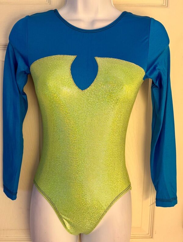 GK ELLgSLV LADIES SMALL OCEAN N/S LIME SPARKLE GYMNASTICS DANCE LEOTARD Sz AS