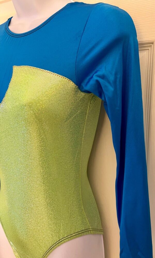 GK ELLgSLV LADIES SMALL OCEAN N/S LIME SPARKLE GYMNASTICS DANCE LEOTARD Sz AS - Image 3