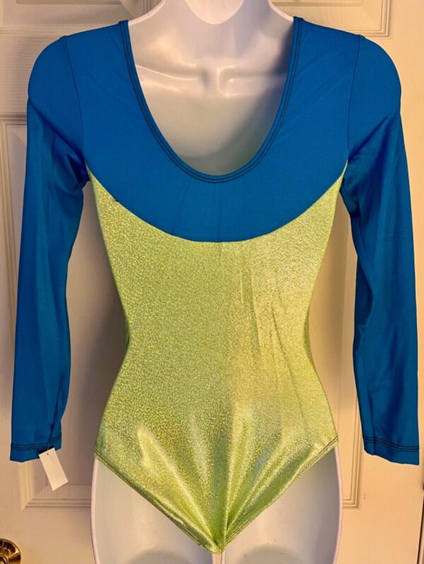 GK ELLgSLV LADIES SMALL OCEAN N/S LIME SPARKLE GYMNASTICS DANCE LEOTARD Sz AS - Image 5