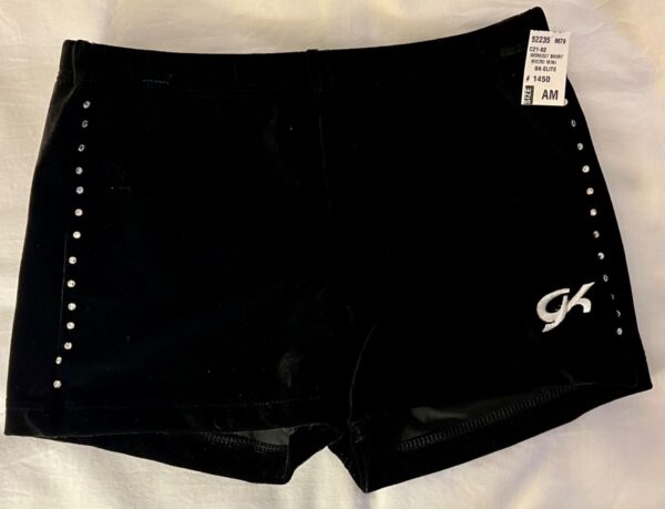 GK MICRO MINI WORKOUT SHORTS ADULT X-SMALL BLACK VELVET SWAR CRYSTALS DANCE XS - Image 3