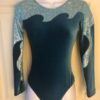 GK LgSLV LADIES SMALL GREEN VELVET AQUA FOIL GYMNASTIC DANCE LEOTARD Sz AS NWT!