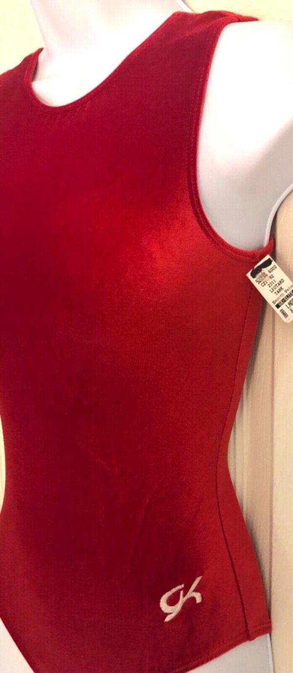 GK RED VELVET LADIES X-SMALL CLASSIC GYMNASTICS DANCE TANK LEOTARD Sz AXS NWT! - Image 3