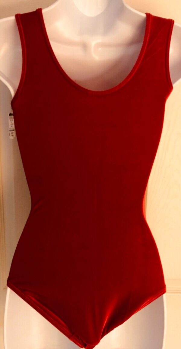 GK RED VELVET LADIES X-SMALL CLASSIC GYMNASTICS DANCE TANK LEOTARD Sz AXS NWT! - Image 5