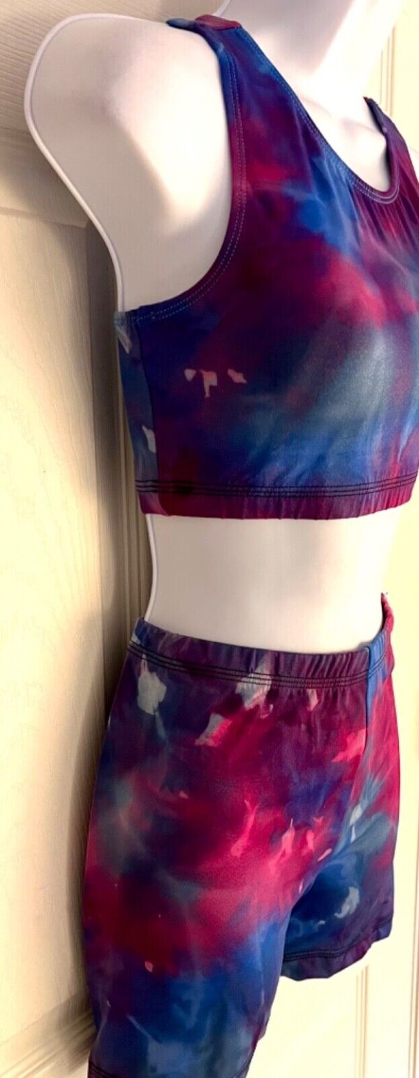 GK 2PC TIE DYE LADIES SMALL SPORTY CROP TOP & SHORTS SET DANCE CHEER GYMNASTIC S - Image 2