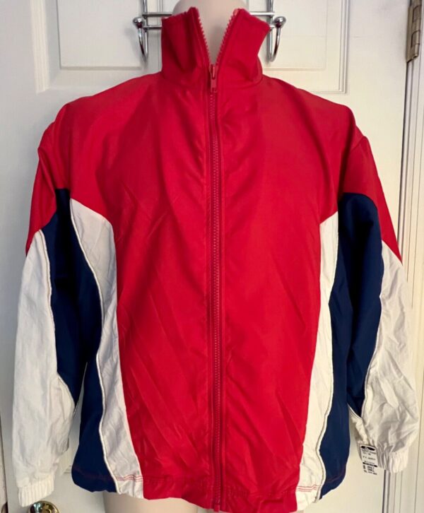 GK WARM UP JACKET ADULT SMALL NAVY RED WHITE MICROFIBER GYMNASTICS CHEER Sz S