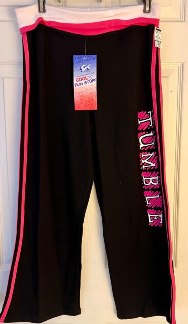 GK TUMBLE CAPRI PANTS SIZE LADIES LARGE COTTON/SPANDEX PINK TRIM BLACK SZ L NWT!