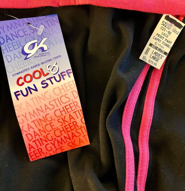 GK TUMBLE CAPRI PANTS SIZE LADIES LARGE COTTON/SPANDEX PINK TRIM BLACK SZ L NWT! - Image 5