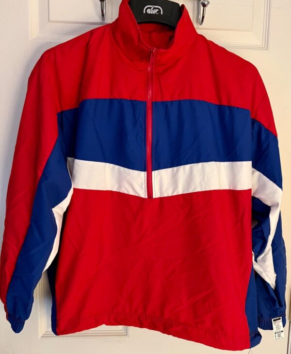 GK ADULT SMALL RED BLUE MICROFIBER GYMNASTSATHLETES WARM UP PULLOVER JACKET Sz S - Image 5