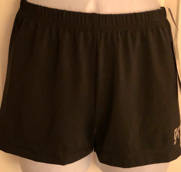 GK MICRO MINI ADULT LARGE BLACK WORKOUT SHORTS JEWEL LOGO GYM CHEER DANCE SZ L