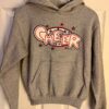 GK CHEER LOGO GIRLS LARGE GRAY SWEATSHIRT HOODIE WHITE RED BLUE SPARKLE SZ L