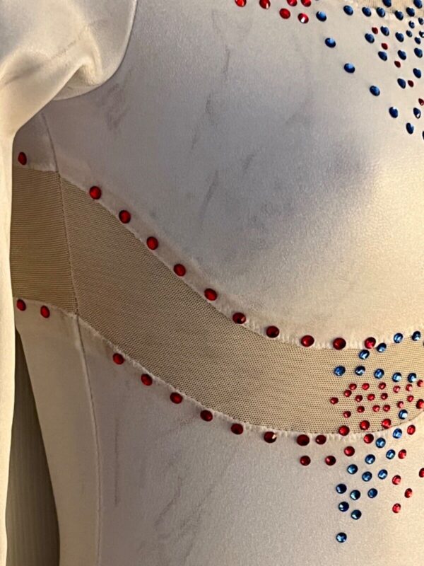 GK LADIES X-SMALL LgSLV WHITE SPARKLE MESH RED/BLUE JA GYMNASTS DANCE LEOTARD XS - Image 4