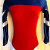 GK RED BLUE VELVET ADULT SMALL LgSLV SILVER METAL GYMNAST DANCE LEOTARD Sz AS