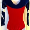 GK RED BLUE VELVET ADULT SMALL LgSLV SILVER METAL GYMNAST DANCE LEOTARD Sz AS - Image 6