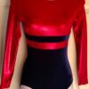 GK Elite LgS NAVY VELVET RED FOIL GYMNASTICS DANCE LEOTARD AXS