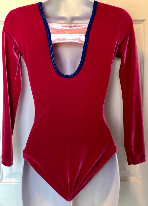 GK ELITE LgSlv LADIES SMALL BERRY VELVET GYMNASTICS DANCE CHEER LEOTARD AS NWT! - Image 4