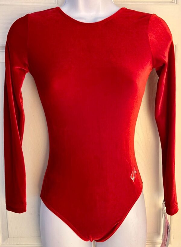 GK LgSLV LADIES SMALL CLASSIC SOLID RICH RED VELVET GYMNASTS DANCE LEOTARD Sz AS