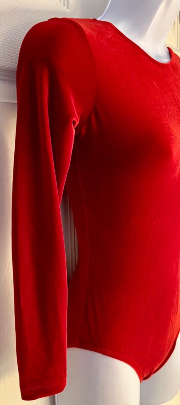 GK LgSLV LADIES SMALL CLASSIC SOLID RICH RED VELVET GYMNASTS DANCE LEOTARD Sz AS - Image 2