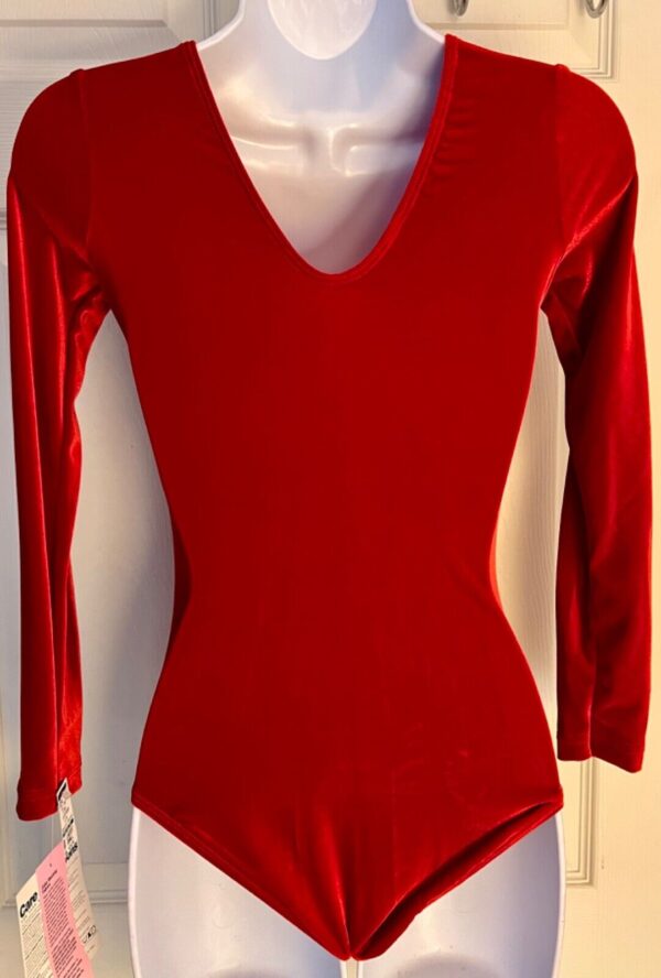 GK LgSLV LADIES SMALL CLASSIC SOLID RICH RED VELVET GYMNASTS DANCE LEOTARD Sz AS - Image 5
