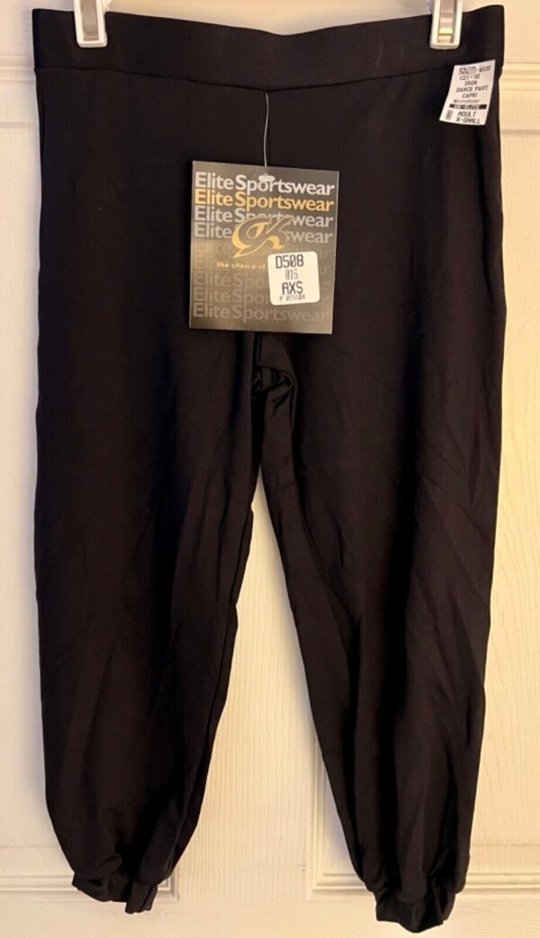 GK ELITE DANCE JAZZ LADIES X-SMALL BLACK MICROFIBER CUFFED CAPRI PANTS SZ XS NWT - Image 2