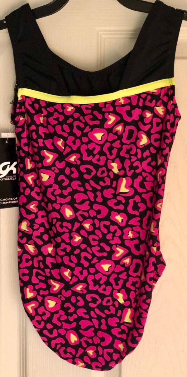 GK Elite Black Pink Nylon Print Gymnastic Dance Tank Leo Child L - Image 2