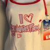 GK CAMI PJ TOP ADULT LARGE GYMNASTICS GRAPIC WHITE COTTON PINK LACE STRAP Sz AL