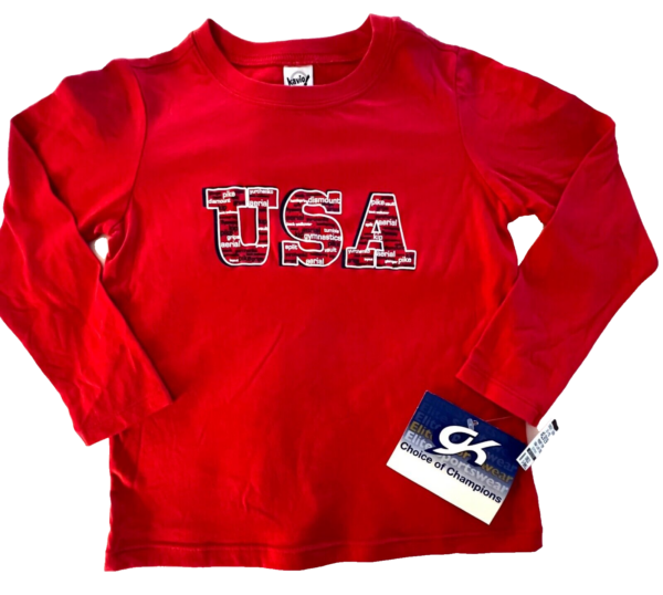 KAVIO! GK "USA" GYMNASTICS PRINT UNISEX CHILD X-SMALL LgS RED COTTON T-SHIRT XS