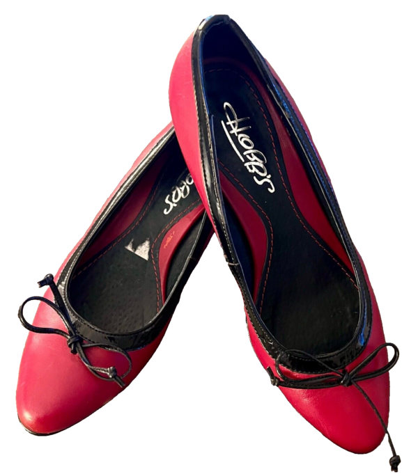 HOBBS UK Women's Shoes Court Size EUR 38 US  RED LEATHER BLACK PATENT TRIM EUC!