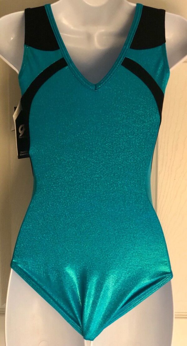 GK Elite Seaglass Sparkle Black Velvet Gymnastic Leotard Size AS - Image 2