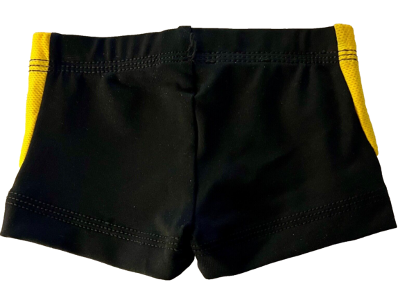 GK CHEER CHILD SMALL MICRO MINI BLACK NYLON YELLOW MESH GYM WORKOUT SHORTS SZ S - Image 4