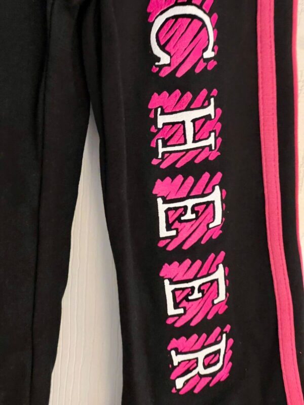 GK "CHEER" GRAPHIC GIRLS SMALL BLACK COTTON/SPANDEX PINK TRIM FOLD WAIST Sz CS - Image 3