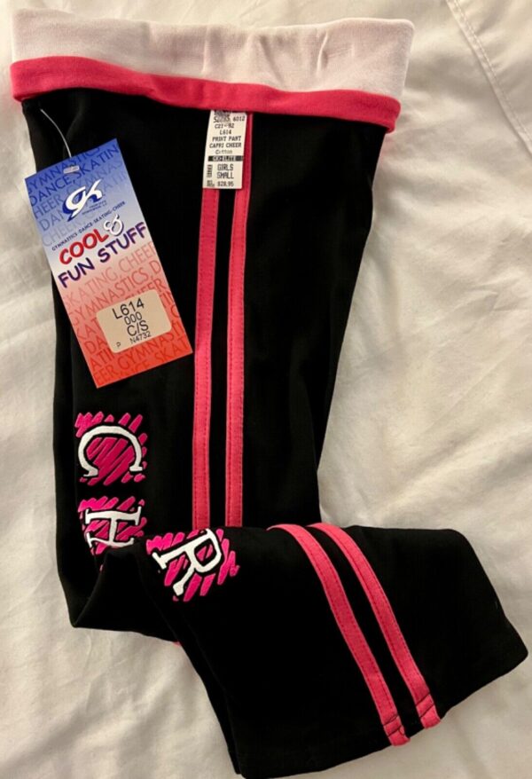 GK "CHEER" GRAPHIC GIRLS SMALL BLACK COTTON/SPANDEX PINK TRIM FOLD WAIST Sz CS - Image 5