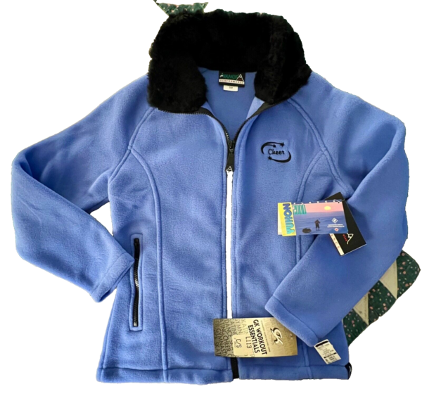 AVALANCHE "CHEER"  GIRLS SMALL OCEAN BLUE FLEECE BLACK FAUX FUR COLLAR JACKET S - Image 4