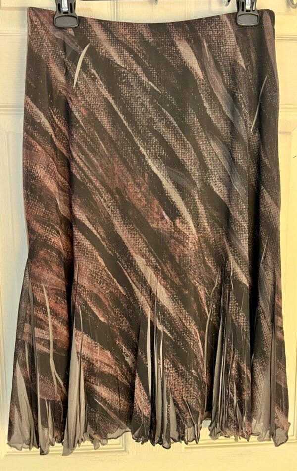 COLDWATER CREEK LADIES SMALL BROWN BLACK SHEER PLEATS MIDI SKIRT  Sz S (6-8) EUC