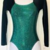 GK LgS LADIES SMALL BLACK VELVET GREEN FOIL GYMNASTICS DANCE LEOTARD AS NWT!