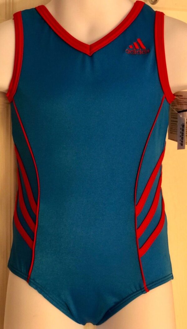 ADIDAS TANK GK LEOTARD CHILD X-SMALL BLUE RED NYLON/SPANDEX GYMNASTIC DANCE CXS