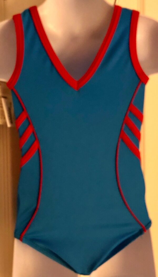 ADIDAS TANK GK LEOTARD CHILD X-SMALL BLUE RED NYLON/SPANDEX GYMNASTIC DANCE CXS - Image 2